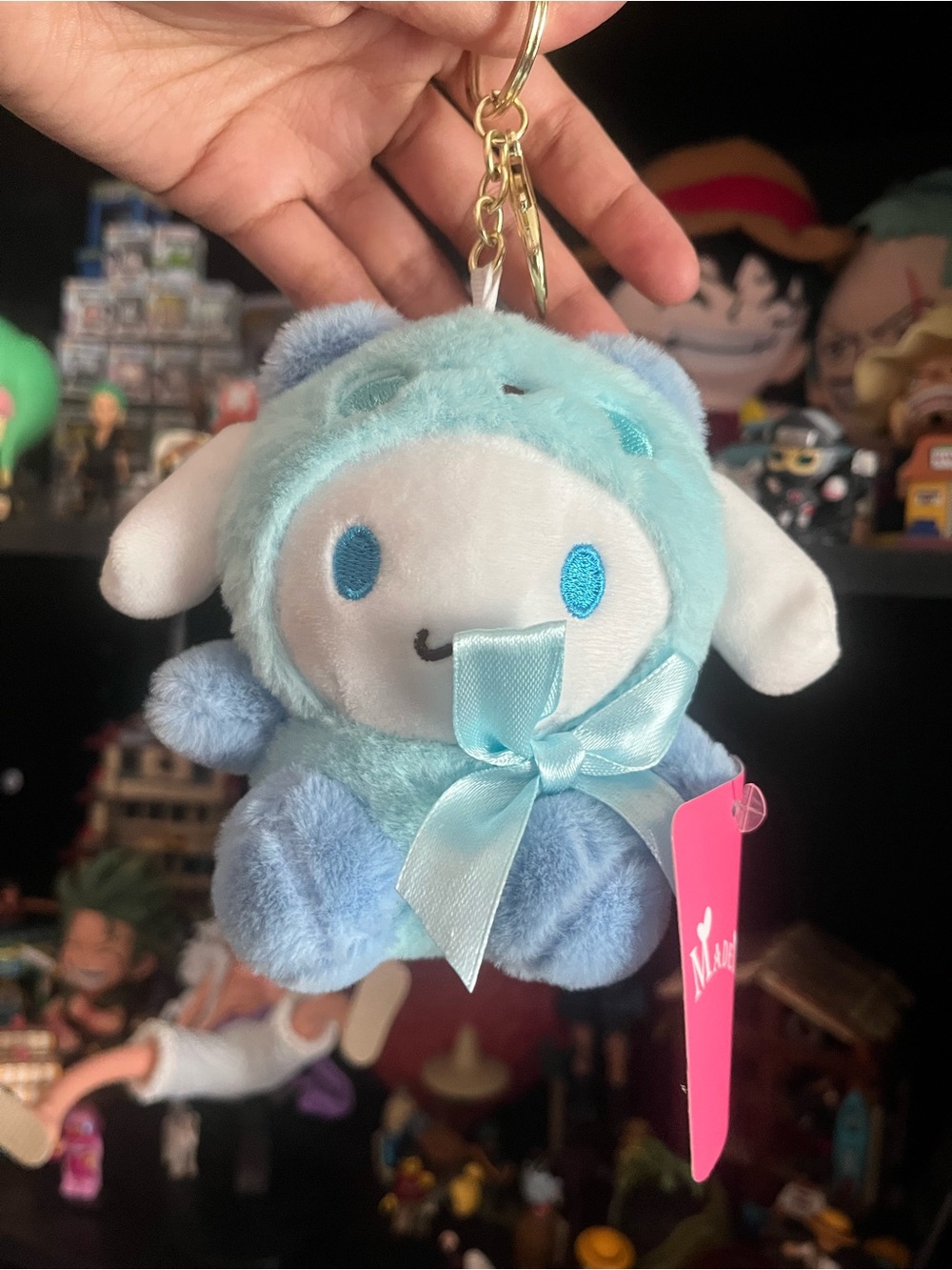 Cinnamon roll Blue Plush Keychain with Ribbon